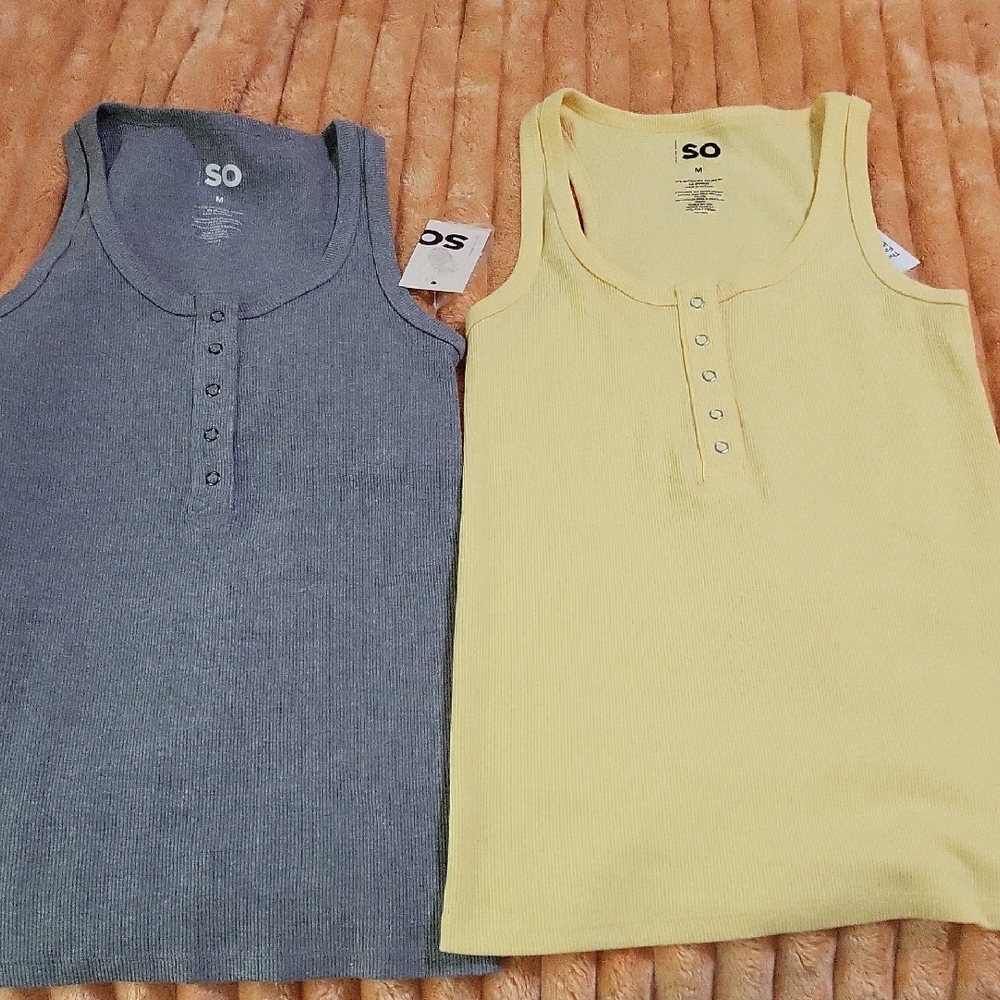SO Buttoned Ribbed Tank Tops in Gray and Yellow